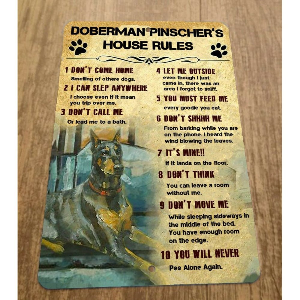 Doberman Pinschers House Rules 8x12 Metal Wall Animal‎ Sign Dog